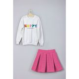 Myada Happy Even On Cloudy Days Sweatshirt Ekose Kareli Etek Takım 22901 - 3 - 4 Yaş - Pembe