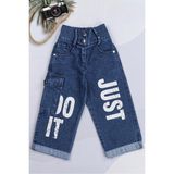 Myada Just Do It Cepli Geniş Paça Kız Çocuk Kot Pantolon - Mavi - 7 Yaş