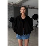 MyBella Oversize Kadın Bomber Siyah Süet Deri Ceket