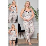 MyBen Büyük Beden Pembe Renkli Dantel Detaylı Şortlu Ve Taytlı Pijama Takımı 3'lü Set 80003