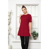 MyBen Kadın Bordo Kısa Kol Pamuklu Bisiklet Yaka Penye Tunik Slm04