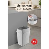 MYBOX 10 L - Çift Kapaklı Slim Çöp Kovası - Dekoratif Ev Ofis Banyo Mutfak Düzenleyici Çöp Kutusu Beyaz