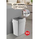 MYBOX 22 L - Çift Kapaklı Slim Çöp Kovası - Dekoratif Ev Ofis Banyo Mutfak Düzenleyici Çöp Kutusu Beyaz