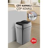 MYBOX 22 L - Çift Kapaklı Slim Çöp Kovası - Dekoratif Ev Ofis Banyo & Mutfak Düzenleyici Çöp Kutusu Gri