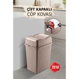 MYBOX 22 L - Çift Kapaklı Slim Çöp Kovası - Dekoratif Ev Ofis Banyo Mutfak Düzenleyici Çöp Kutusu Kahve
