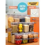 MYBOX 24'lü Set Etiketli Kare Erzak Saklama Kabı - Bakliyat Saklama Kutusu Baharatlık 8x(550-1200-1750 ML) - 24 Adet