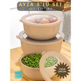 Mybox 3'lü Set Ayza Buzdolabı Düzenleyici- Mikrodalga Ve Difriz Uyumlu Saklama Kabı 1500-2500-4500 ml - Açık Kahverengi