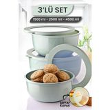 Mybox 3'lü Set Ayza Buzdolabı Düzenleyici - Mikrodalga Ve Difriz Uyumlu Saklama Kabı 1500-2500-4500 ml - Su Yeşili
