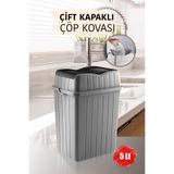 MYBOX 5 L - Çift Kapaklı Slim Çöp Kovası - Dekoratif Tezgah Üstü Ev Ofis Banyo & Mutfak Çöp Kutusu Gri