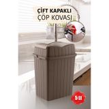 MYBOX 5 L - Çift Kapaklı Slim Çöp Kovası - Dekoratif Tezgah Üstü Ev Ofis Banyo & Mutfak Çöp Kutusu Kahve