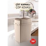 MYBOX 5 L - Çift Kapaklı Slim Çöp Kovası - Dekoratif Tezgah Üstü Ev Ofis Banyo & Mutfak Çöp Kutusu Krem