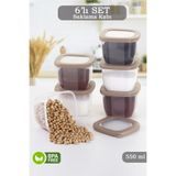 MYBOX 6 Parça Coral Silikon Kapaklı Kare Erzak Saklama Kabı - Baharatlık Çerezlik Saklama Kutusu 6x550 Ml