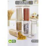 MYBOX 6 Parça Lumia Silikon Kapaklı Kare Erzak Saklama Kabı - Un Bakliyat Saklama Kutusu 6x1750 ml