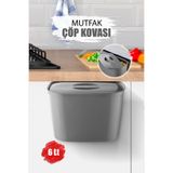 MYBOX Askılı Fonksiyonel Çöp Kutusu 6L - Dolap Kapağına Asılabilir Pratik Tezgah Altı Çöp Kovası Gri