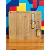 MyBru Doğal Bambu Bıçaklı Peynir Servis Sunum Tabağı Kahvaltı Sunum Tahtası Seti 3 Parça 30X25 cm - 30 x 25 cm