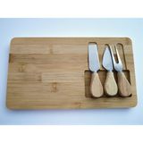MyBru Doğal Bambu Bıçaklı Peynir Servis Sunum Tabağı Kahvaltı Sunum Tahtası Seti 4 Parça 30X17 cm - 0 - 3 lt - Ahşap