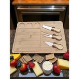 MyBru Doğal Bambu Bıçaklı Peynir Servis Sunum Tabağı Kahvaltı Sunum Tahtası Seti 4 Parça 38X18 cm - Ahşap