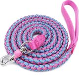 Mycicy Reflektörlü köpek tasması, en iyi naylon örgülü halat ipi, orta ve büyük köpekler için köpek tasması antrenmanı (120 cm x 12 mm, pembe)