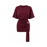 MYCPARL Bol Kesim Vücuda Oturan Etekli Dökümlü Toka Detaylı Toparlayıcı Kalıp T-shirt Elbise