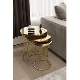 MYDECO Hasır Zigon Sehpa Gold Kaplama Bronz Ayna