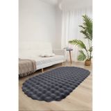 Myevilla Bubble Oval Yumuşak Peluş Kaymaz Salon Oturma Odası Balkon Halısı Yolluk Antrasit
