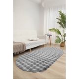 Myevilla Bubble Oval Yumuşak Peluş Kaymaz Salon Oturma Odası Balkon Halısı Yolluk Gri