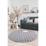 Myevilla Bubble Yuvarlak Gri Uzun Tüylü Yumuşak Peluş Kaymaz Yıkanabilir Salon Oturma Odası Balkon Halısı