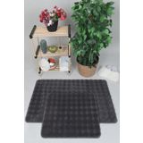 Myevilla Modern Bubble Yıkanabilir Kaymaz Peluş Banyo Paspası Halısı 2li Klozet Takımı 50X80-50x40cm Antrasit