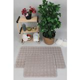 Myevilla Modern Bubble Yıkanabilir Kaymaz Peluş Banyo Paspası Halısı 2'li Klozet Takımı 50x80-50x40cm Bej