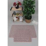Myevilla Modern Bubble Yıkanabilir Kaymaz Peluş Banyo Paspası Halısı 2'li Klozet Takımı 60x100-50x60cm Pembe