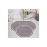 Myevilla My Evilla Modern Dekoratif Halı Jel Kaymaz Taban Peluş Gri Saçaklı Oval Paspas Takımı 50x80