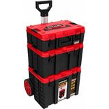 Myg Plus Super-Bag S-M-L Master Case 3'lü Modüler Tekerlekli Takım Çantası Seti, Organizerli Alet Taşıma ve Depolama Sistemi, Çekçek Kollu, Büyük Hacimli, Elektrikçi Tesisatçı Servis Için, Kırmızı-Siyah - 001-Renkli