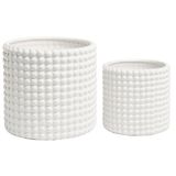MyGift 15 cm Seramik Yuvarlak Saksı Saksısı, 2'li Set Vintage Stil Beyaz Seramik Çiçek Saksısı, İç Mekan Ocak Dokulu Silindirik Sukulent Bitki Kapları