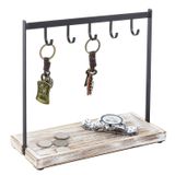 MyGift 5 Kanca Shabby Beyaz Yıkanmış Ahşap ve Siyah Metal Giriş Anahtarı ve Cüzdan Tutucu, Yatak Odası Şifonyer Takı Düzenleyici Raf, Vanity Catchall Vale Tepsi