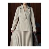 MYGİYİMİSTANBUL Çift Düğmeli Blazer Ceket Ve Piliseli Uzun Etek Takım
