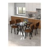 Mygusi Azra 70x110cm Bendir Mutfak Masası, Mutfak Masası Takımı, Yemek Masası, 4 Kahverengi Sandalye