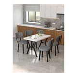 Mygusi Azra 70x110cm Beyaz Mutfak Masası, Mutfak Masası Takımı, Yemek Masası, 4 Koyu Gri Sandalye