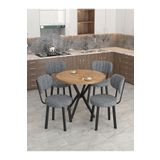 Mygusi Azra 90cm Atlantik Mutfak Masası, Mutfak Masası Takımı, Yemek Masası, 4 Koyu Gri Sandalye