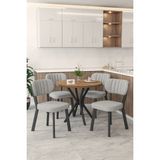 Mygusi Gnr 90CM Sabit Atlantik Mutfak Masası Takımı, Yemek Masası, 4 Modern Gri Sandalye - Açık Gri