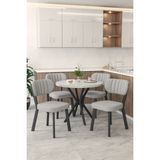 Mygusi Gnr 90CM Sabit Beyaz Mutfak Masası Takımı, Yemek Masası, 4 Modern Gri Sandalye - Açık Gri