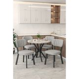 Mygusi Gnr 90CM Sabit Efes Mutfak Masası Takımı, Yemek Masası, 4 Modern Gri Sandalye - Açık Gri