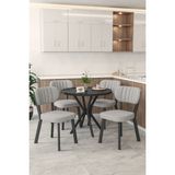 Mygusi Gnr 90CM Sabit Siyah Mutfak Masası Takımı, Yemek Masası, 4 Modern Gri Sandalye - Açık Gri
