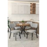 Mygusi Gnr 90Cm Yuvarlak Atlantik Mutfak Masası Takımı, Yemek Masası, 4 Modern Gri Sandalye