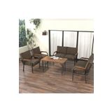 Mygusi Hayal Balkon Bahçe Cafe - Metal Kanepe Koltuk Takımı - 2 2 1 1 - 70X110 Cm Masalı - Kahverengi