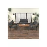 Mygusi Hayal Balkon Bahçe Cafe - Metal Kanepe Koltuk Takımı - 2 2 1 1 - 70X110 Cm Masalı - Koyu Gri