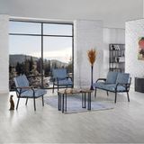 Mygusi Hayal Balkon, Bahçe, Cafe - Metal Kanepe Koltuk Takımı - 2+1+1 Sehaplı Mavi