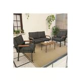 Mygusi Hayal Serisi Balkon, Bahçe, Cafe - Metal Kanepe Koltuk Takımı - 2+1+1 Sehpalı - Antrasit