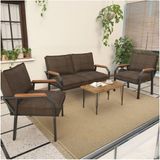 Mygusi Hayal Serisi Balkon, Bahçe, Cafe - Metal Kanepe Koltuk Takımı - 2+1+1 Sehpalı - Kahverengi