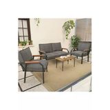 Mygusi Hayal Serisi Balkon, Bahçe, Cafe - Metal Kanepe Koltuk Takımı - 2+1+1 Sehpalı - Koyu Gri