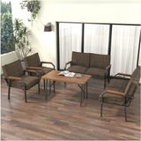 Mygusi Hayal Serisi Modern Balkon, Bahçe, Cafe - Metal Kanepe Koltuk Takımı 2+2+1+1 -70 x 110 Masalı - Kahverengi
